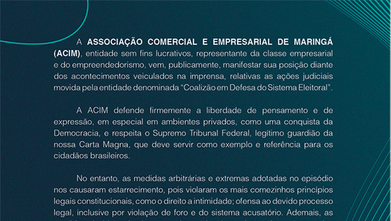 ACIM e entidades se posicionam contra decisão de ministro do STF